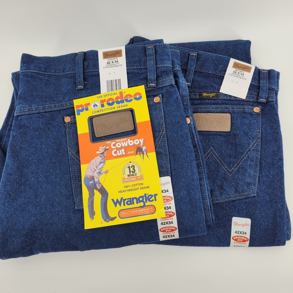 Lot of 2 NWT Wrangler 13MWZ Cowboy Cut Original Fit Jeans Mens 42x34 Indigo Blue